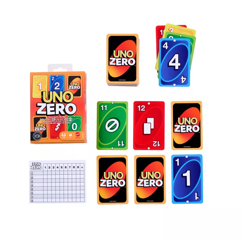 Gioco di carte MATTEL UNO Zero — gioco da tavolo, età 7+, incl. mazzo e blocco segnapunti