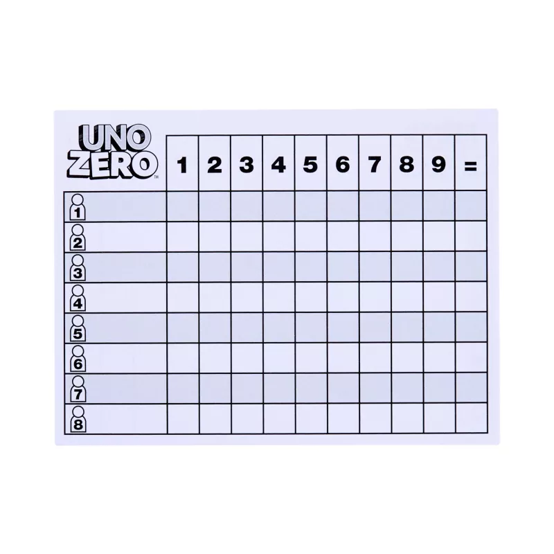 Gioco di carte MATTEL UNO Zero — gioco da tavolo, età 7+, incl. mazzo e blocco segnapunti