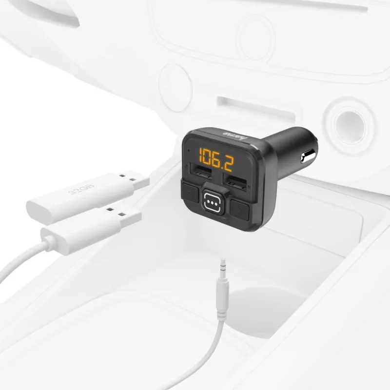 Hama 00014163 trasmettitore FM / caricabatterie, AUX-IN, USB-IN, nero