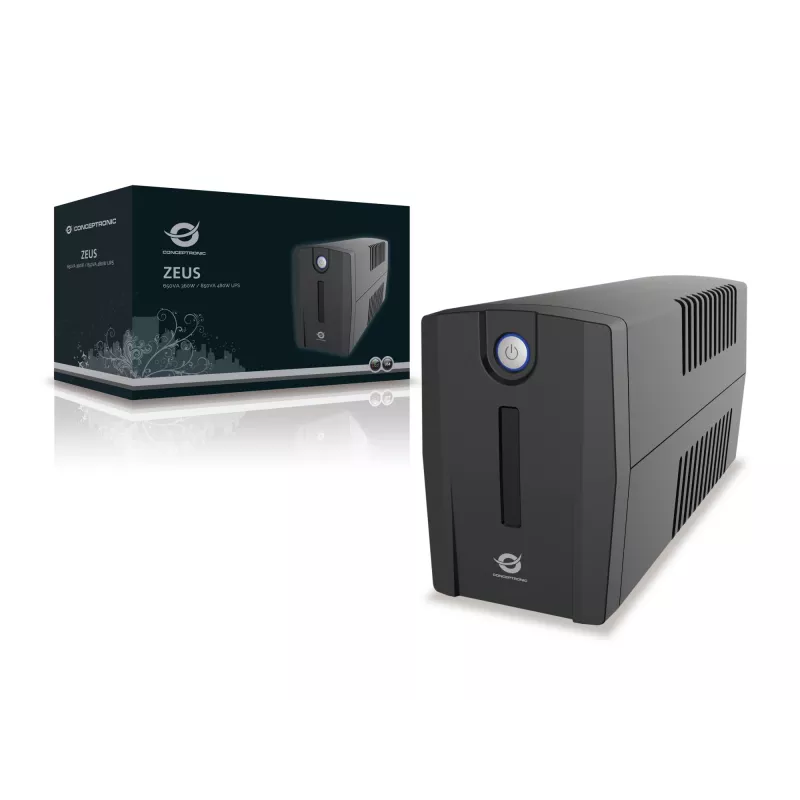 Conceptronic ZEUS01ES UPS, 650 VA (0,65 kVA), 360 W, 2x Schuko, HID USB, RJ45 ingresso/uscita, 220-240 V, nero