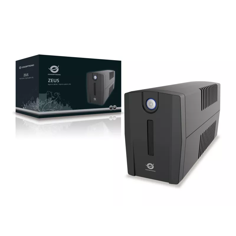 Conceptronic ZEUS02ES UPS interattivo, 850 VA (0,85 kVA), 480 W, 2x Schuko, HID USB, RJ45 ingresso/uscita, 220-240 V, nero