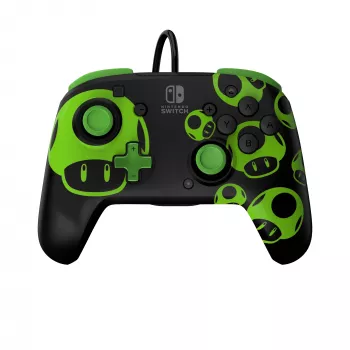 Gamepad PDP REMATCH controller con filo 1-Up Glow in the Dark per Nintendo Switch, USB, cavo 3 m, D-pad, tasto Home, nero/verde