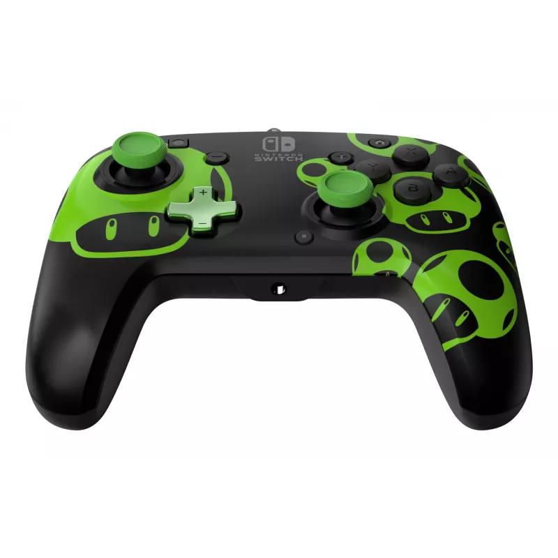 Gamepad PDP REMATCH controller con filo 1-Up Glow in the Dark per Nintendo Switch, USB, cavo 3 m, D-pad, tasto Home, nero/verde