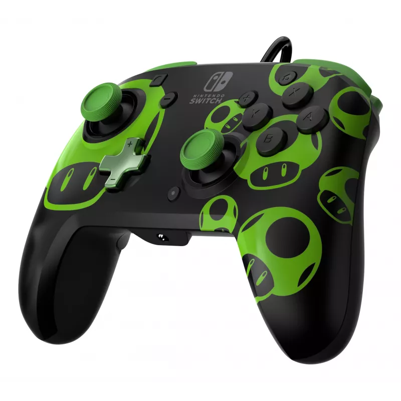 Gamepad PDP REMATCH controller con filo 1-Up Glow in the Dark per Nintendo Switch, USB, cavo 3 m, D-pad, tasto Home, nero/verde