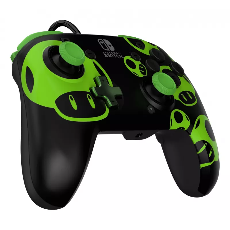 Gamepad PDP REMATCH controller con filo 1-Up Glow in the Dark per Nintendo Switch, USB, cavo 3 m, D-pad, tasto Home, nero/verde