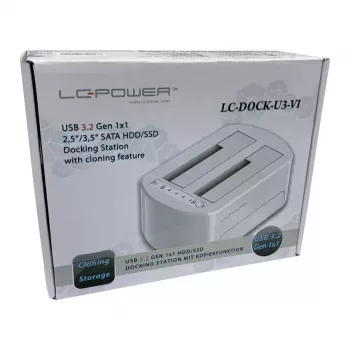 LC Power LC-DOCK-U3-VI - docking station HDD / SSD - 2.5, 3.5 (6,4 cm, 8,9 cm) - 2 canali - SATA - USB 3,2 (Gen 2x1) - bianco, guscio d'uovo (LC-DOCK-