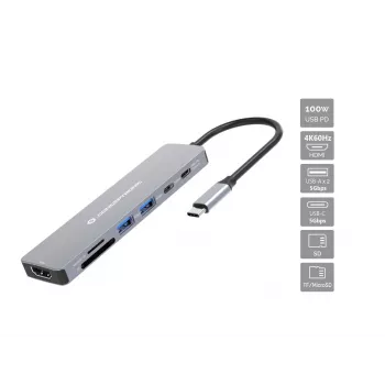 Conceptronic DONN28G docking station USB 3.2 Gen 1 7-in-1, 4K60Hz HDMI, USB-A 5Gbps x 2, USB-C 5Gbps, SD, TF/MicroSD, 100W USB PD