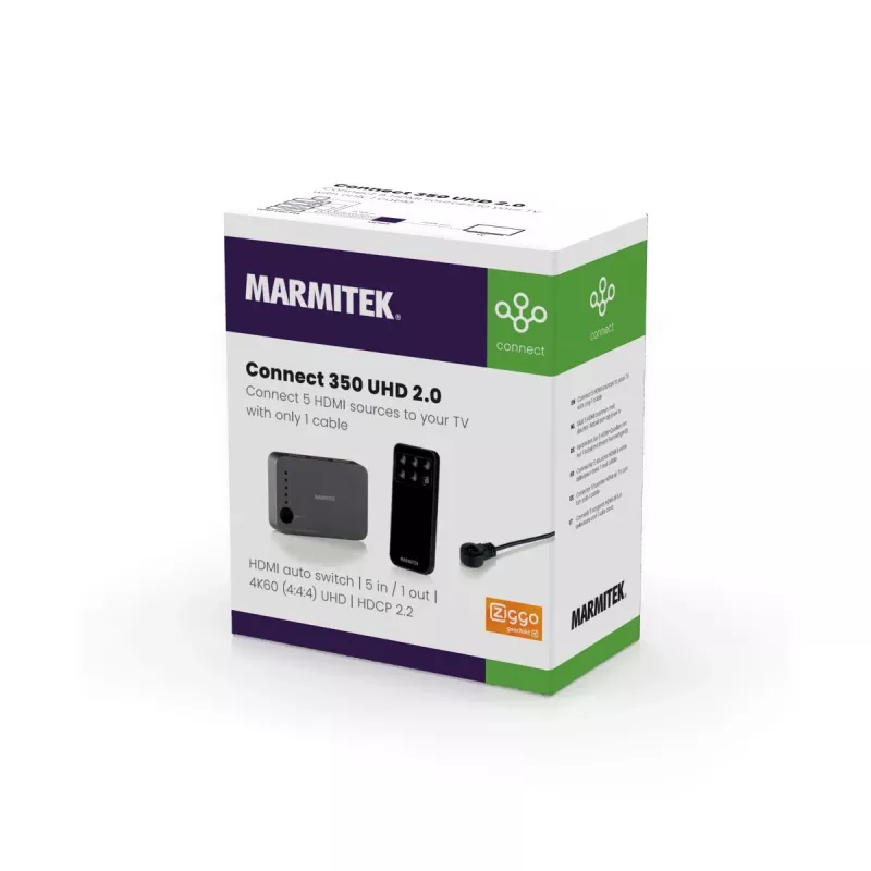 Marmitek Connect 350 UHD 2.0 switch HDMI, HDMI 2.0b, 4K 2160p, 18 Gbit/s, nero