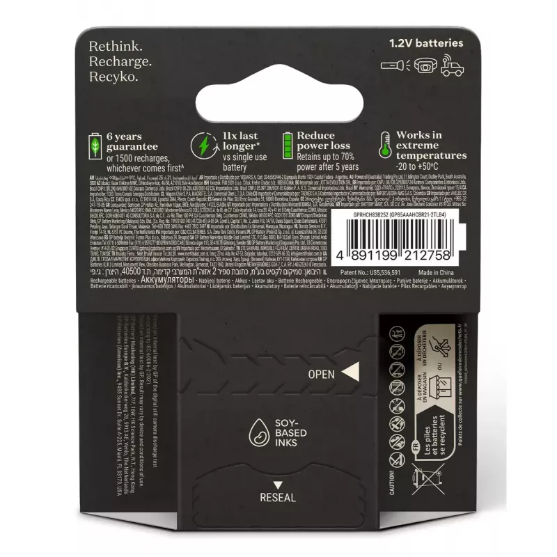 GP Batteries ReCyko Pro GPRCP80AAA174C4 batteria ricaricabile AAA (Micro), NiMH 800 mAh 1,2 V, 4 pz.