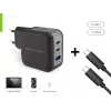 Conceptronic caricabatterie 3 porte 67W GaN USB PD con cavo USB-C, USB-C x 2, USB-A x 1, QC 3.0, PPS