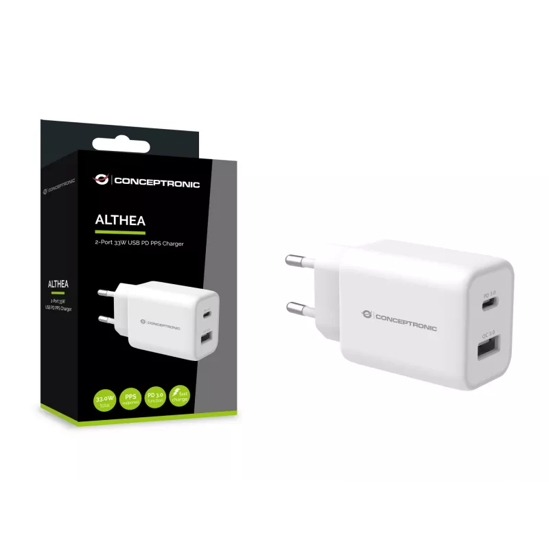 Caricabatterie Conceptronic ALTHEA 2 porte 33W USB PD PPS, QC 3.0