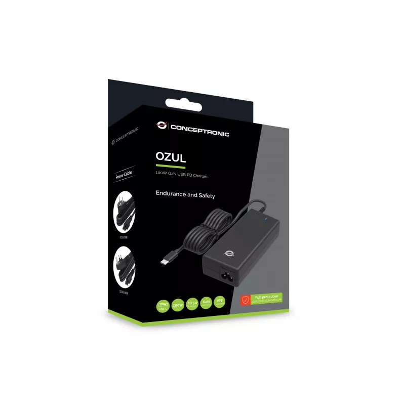 Caricabatterie desktop USB-PD GaN Conceptronic OZUL03BE 100W, universale, da interno, 100–240 V, 50–60 Hz, 100 W, 5–20 V