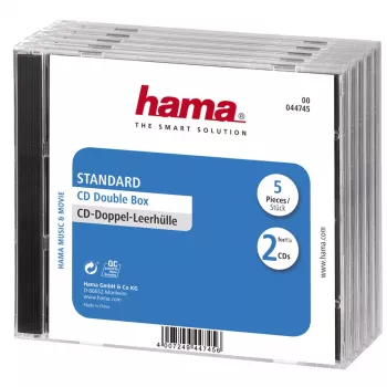 Custodia doppia per CD Hama standard, confezione da 5 2 dischi trasparente