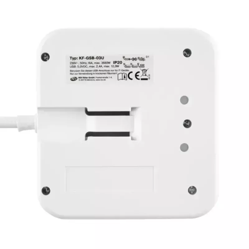 REV 0012378109 multipresa a 3 prese, Schuko, senza interruttore, bianco/nero