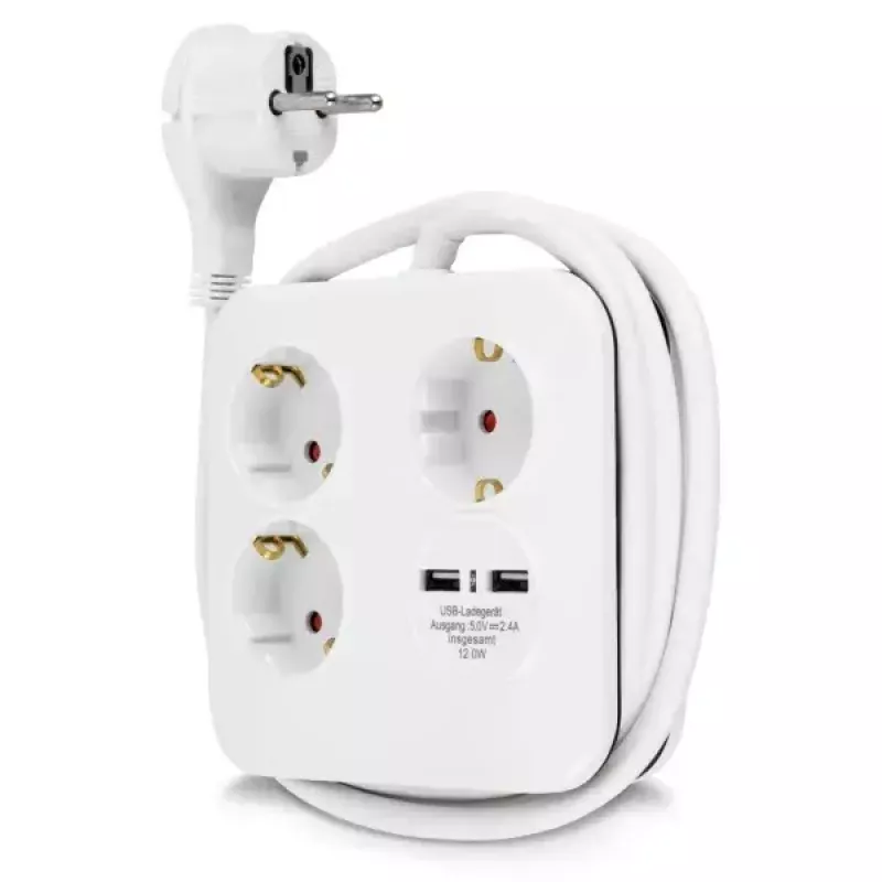 REV 0012378109 multipresa a 3 prese, Schuko, senza interruttore, bianco/nero