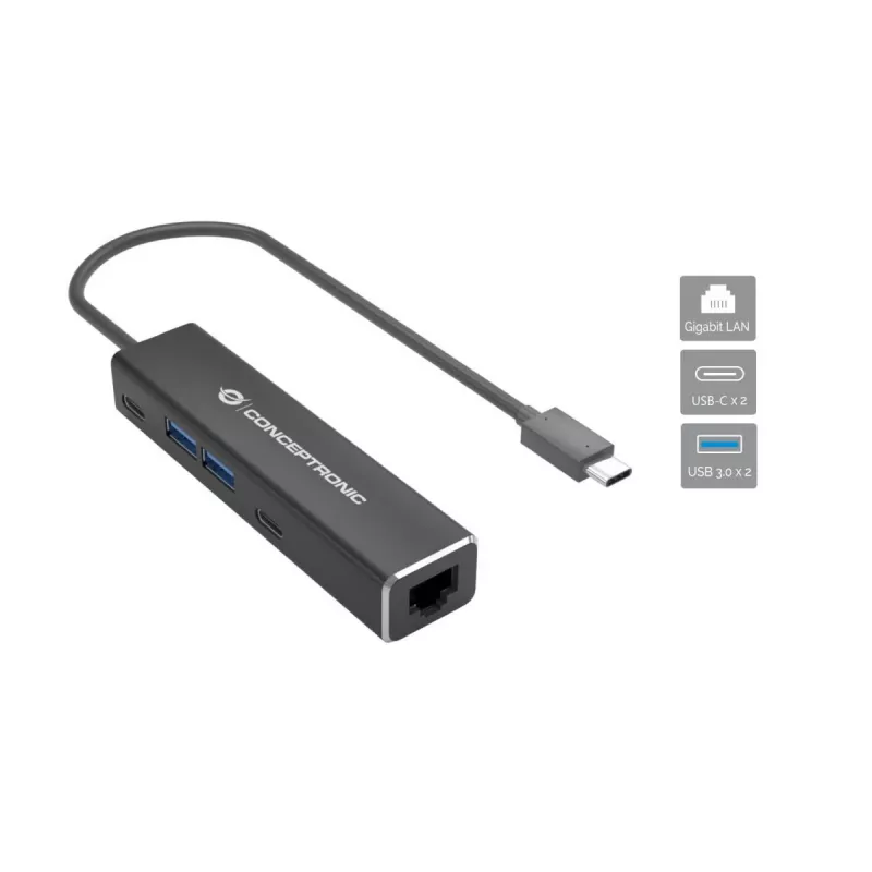 Adattatore Conceptronic ABBY13B Gigabit Ethernet USB 3.2 Gen 1 con hub USB, GbE, USB-A x 2, USB-C x 2
