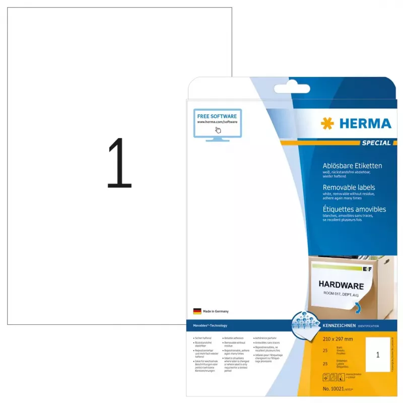 Etichetta adesiva per stampante HERMA etichette rimovibili A4 210x297 mm bianche Movables