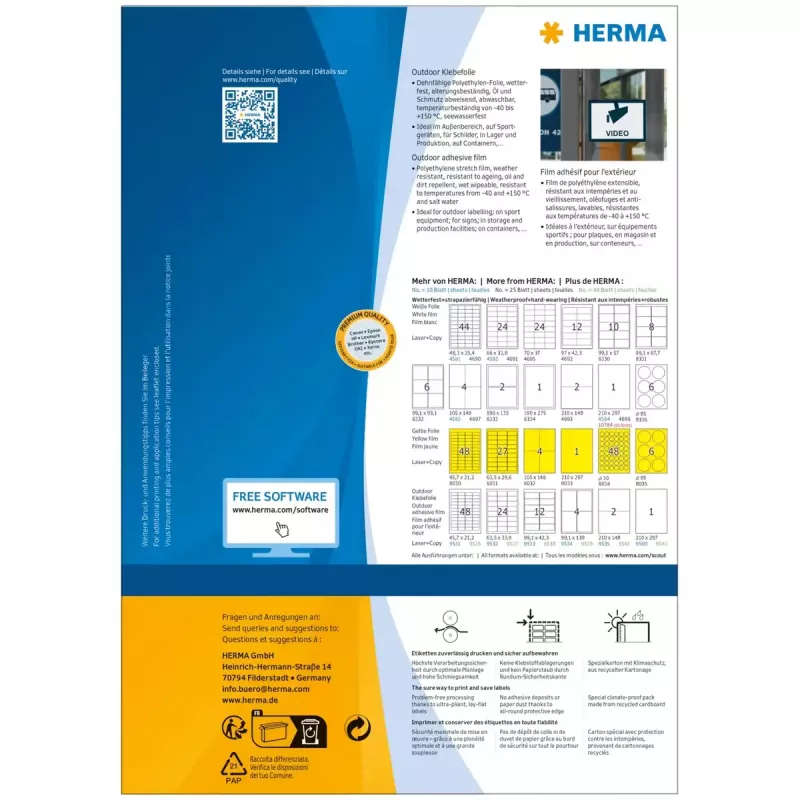 Etichetta adesiva HERMA 9501 rettangolare permanente bianca 50 pezzi