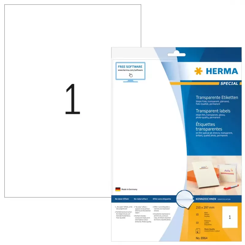 Etichette in pellicola per inkjet HERMA A4 210x297 mm lucide 10 pezzi