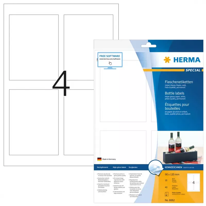 Etichette adesive per stampante HERMA etichette per bottiglie A4 inkjet 90x120 mm