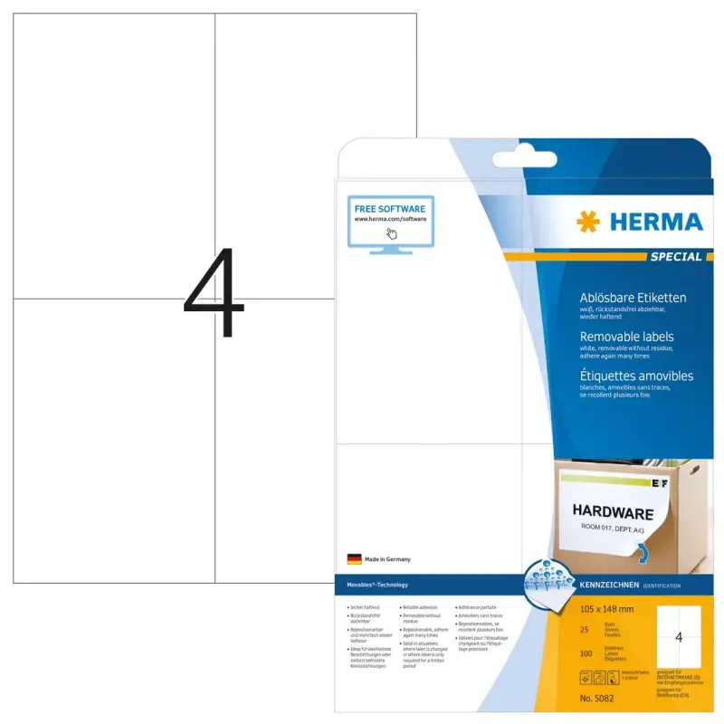 Etichette rimovibili HERMA 5082 A4 105x148 mm bianco