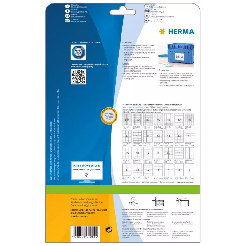 Etichetta adesiva per stampante HERMA Labels Premium A4 210x297 mm