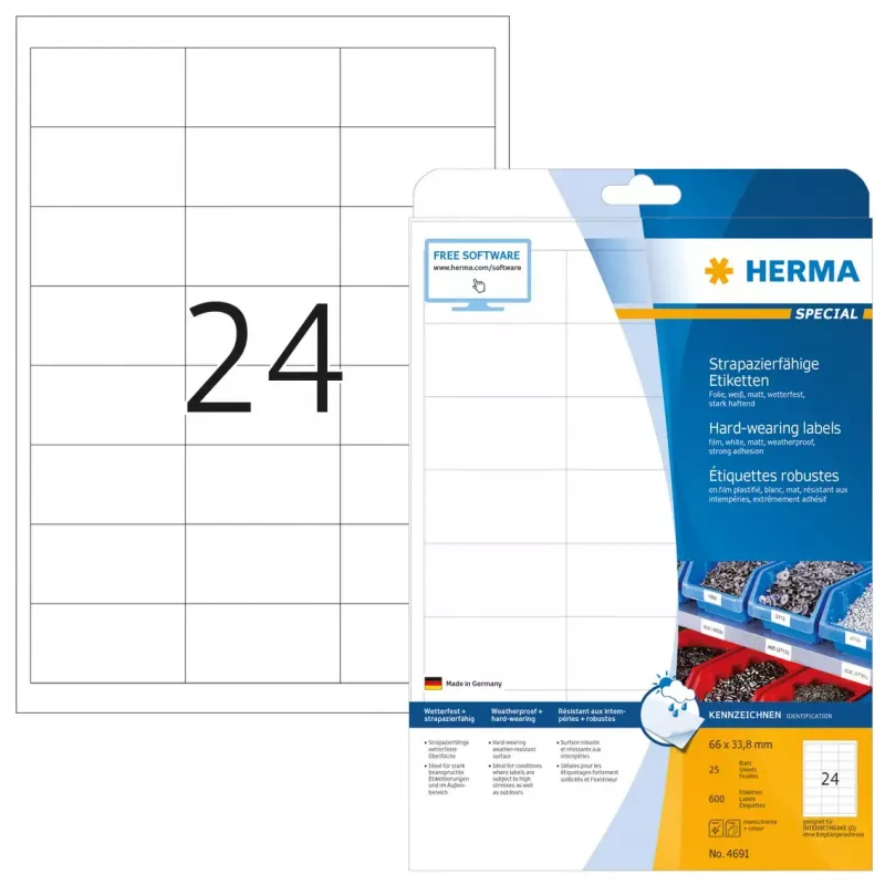 Etichetta adesiva per stampante HERMA Labels resistenti A4 66x33,8 mm