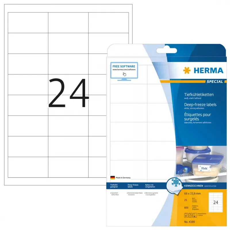 Etichette adesive per stampante HERMA surgelati 66x33,8 mm