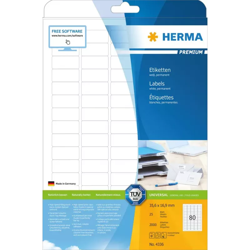 Etichette adesive per stampante HERMA Labels Premium A4 35,6x16,9 mm