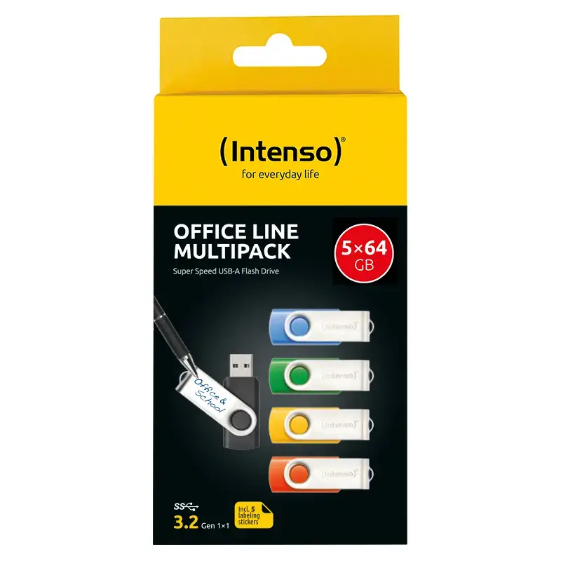 INTENSO Office Line multipack chiavette USB 5×64 GB, USB-A, USB 3.2 Gen 1, Swivel, multicolore