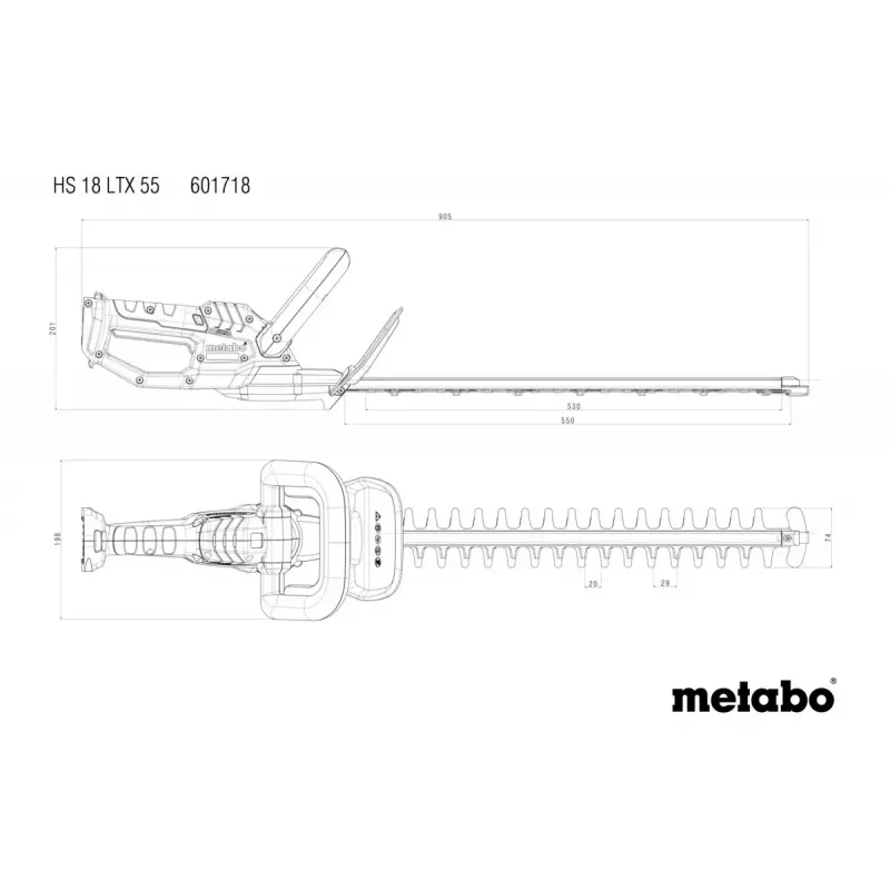 Metabo HS 18 LTX 55 Tagliasiepi a batteria con lama a doppio taglio, 18 V, lunghezza di taglio 55 cm, solo corpo macchina