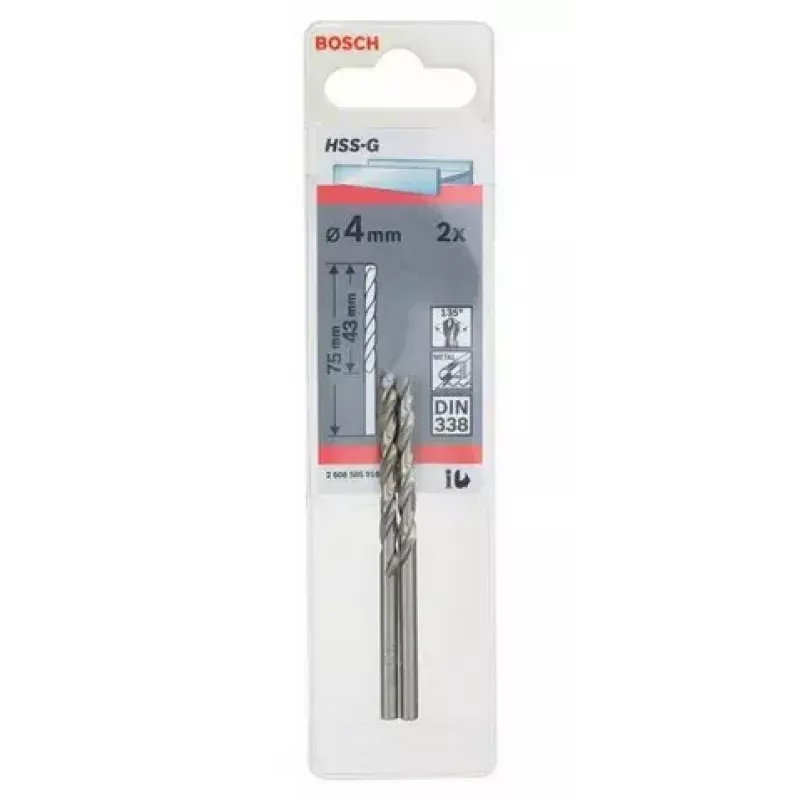 Punta elicoidale Bosch punta per metallo HSS-G DIN 338 4 mm 2 pezzi