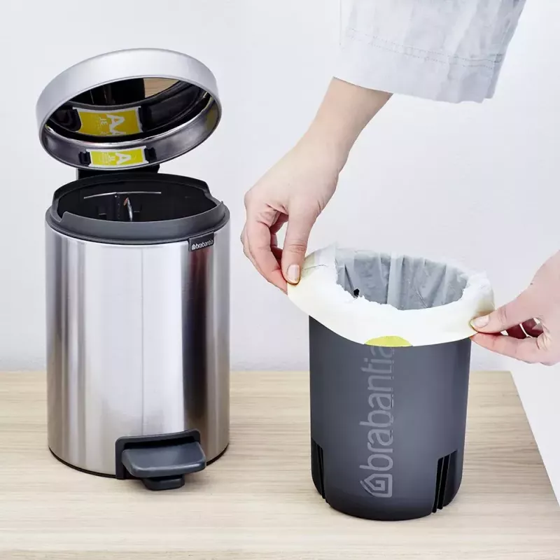 Pattumiera con pedale Brabantia newIcon rotonda acciaio inox spazzolato