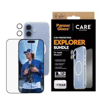 PanzerGlass CARE 3-in-1 Flagship Explorer Bundle iPhone 17 antigraffio e antiurto