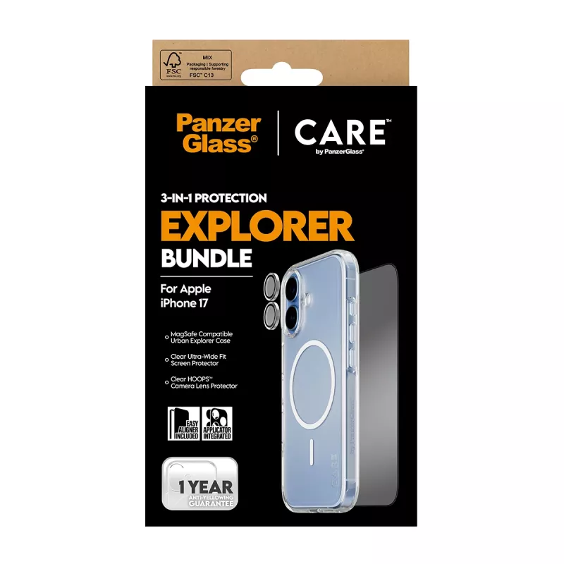 PanzerGlass CARE 3-in-1 Flagship Explorer Bundle iPhone 17 antigraffio e antiurto