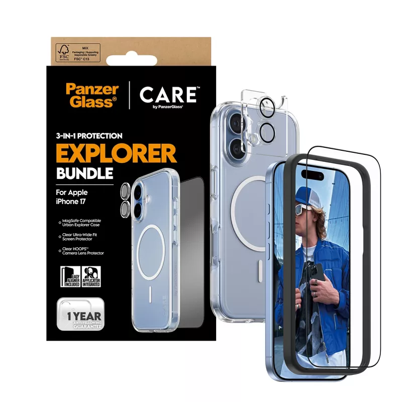 PanzerGlass CARE 3-in-1 Flagship Explorer Bundle iPhone 17 antigraffio e antiurto