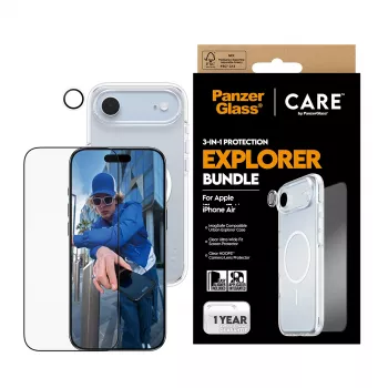 Kit protezione schermo PanzerGlass 3-in-1 Explorer Set CR66372 per iPhone 17 Air (vetro temperato, protezione fotocamera, strumenti di pulizia)