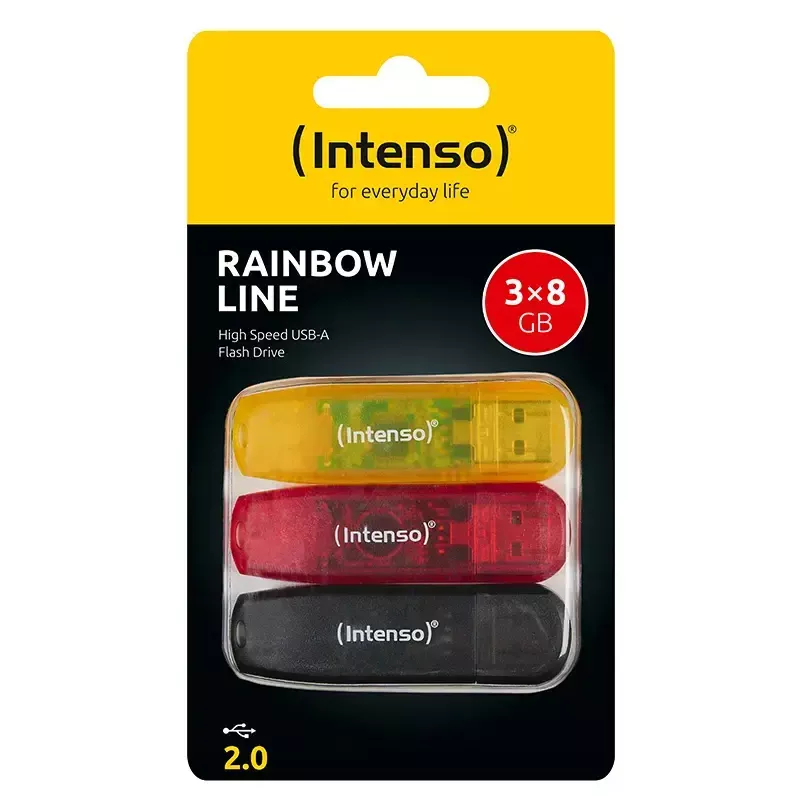 Intenso Rainbow Line Chiavetta USB 8 GB, USB-A 2.0, confezione multipla da 3, multicolore