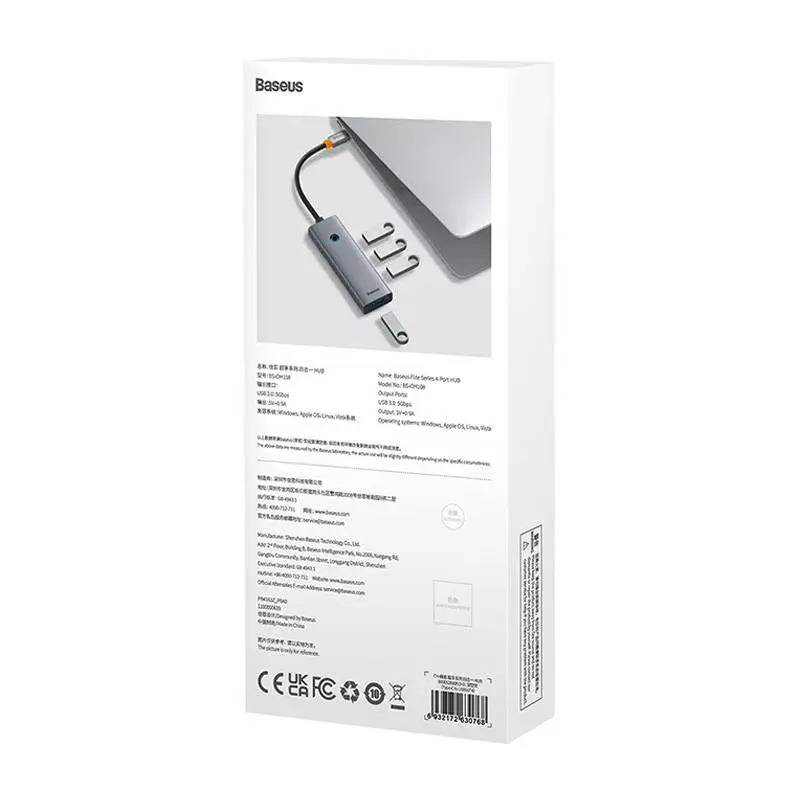 Hub 4in1 Baseus UltraJoy USB-C a USB 3.0 grigio cavo