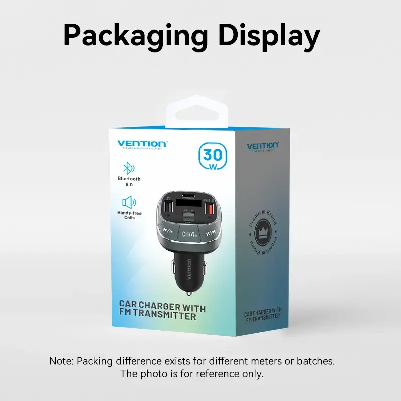 Caricabatterie da auto Vention 3 porte USB (USB-C + 2× USB-A) 30W/18W/5W nero