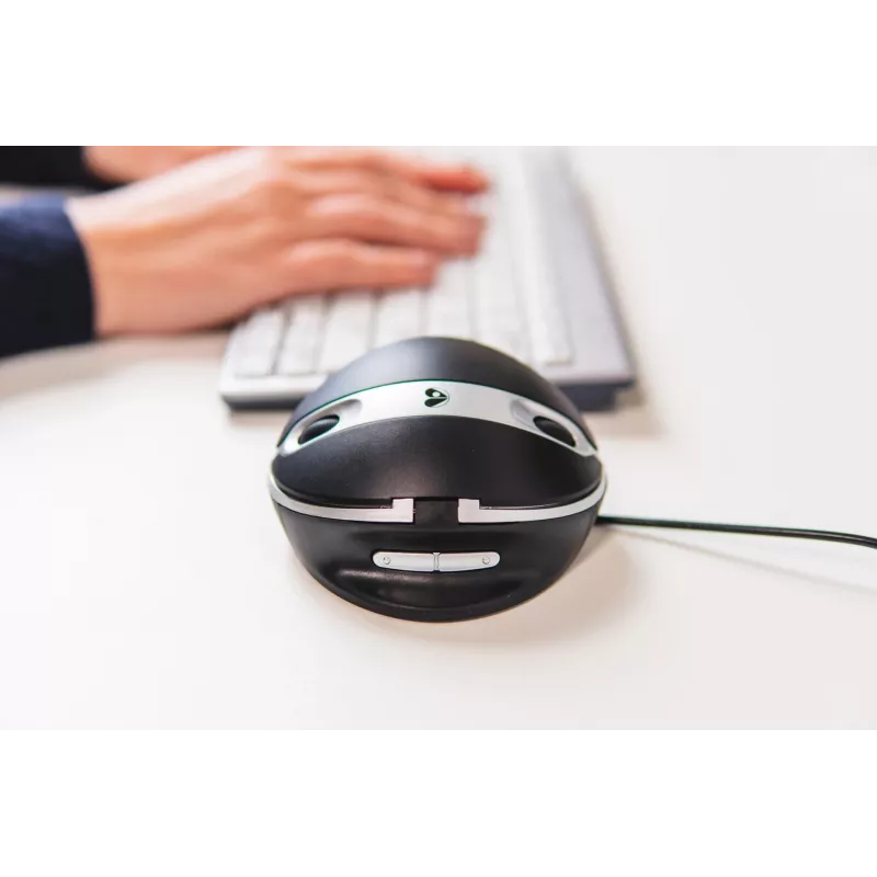BakkerElkhuizen Oyster mouse con cavo, ambidestro, design verticale, laser, USB Type-A, 1200 DPI, nero, argento