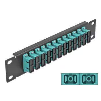 Patch panel in fibra ottica DeLOCK 10 pollici 12 porte SC duplex aqua 1U nero