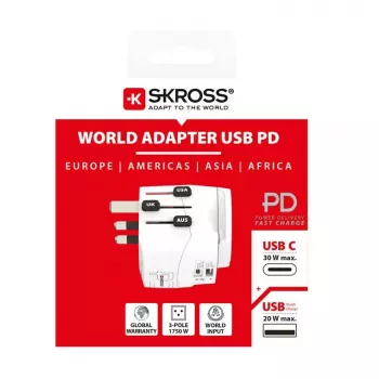 Adattatore spina Power Plug Skross 61663 universale bianco 100-250V 2,4A USB
