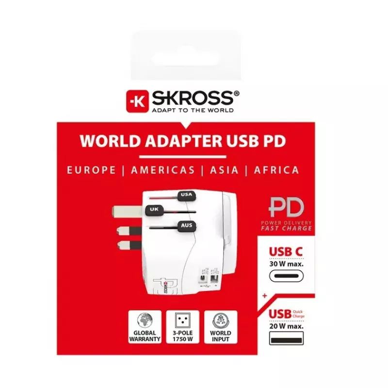 Adattatore spina Power Plug Skross 61663 universale bianco 100-250V 2,4A USB