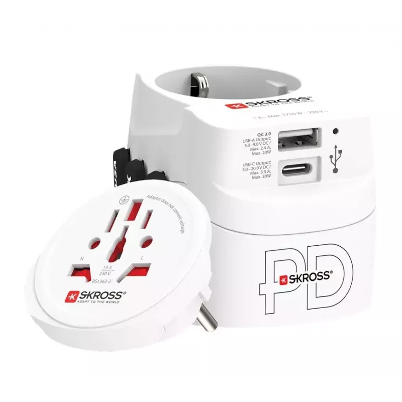 Adattatore spina Power Plug Skross 61663 universale bianco 100-250V 2,4A USB