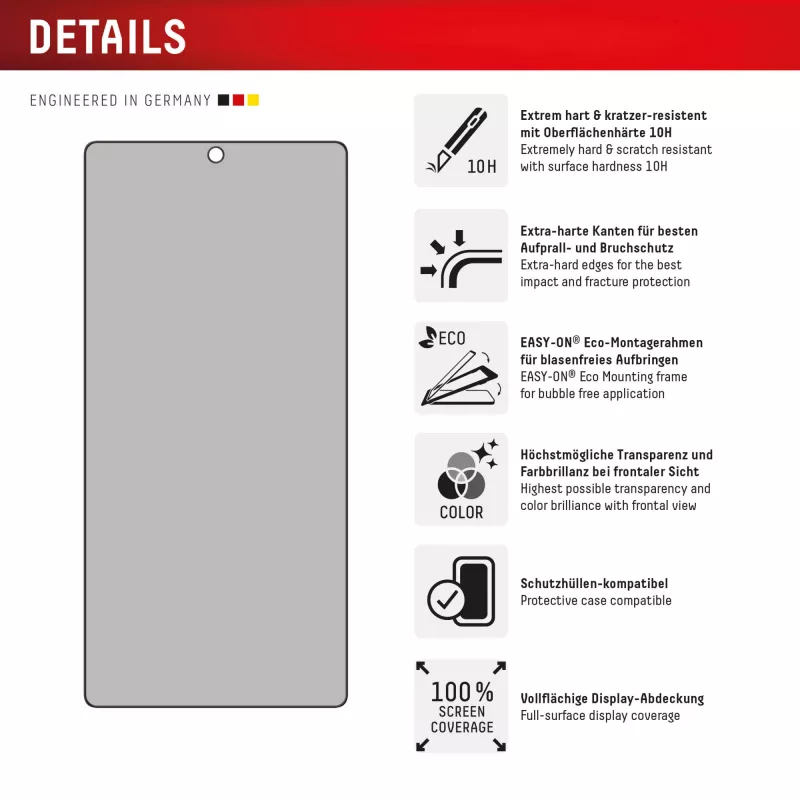 Displex Privacy Screen Protector (10H) per Samsung Galaxy S25 Ultra, cornice di montaggio Eco, filtro privacy