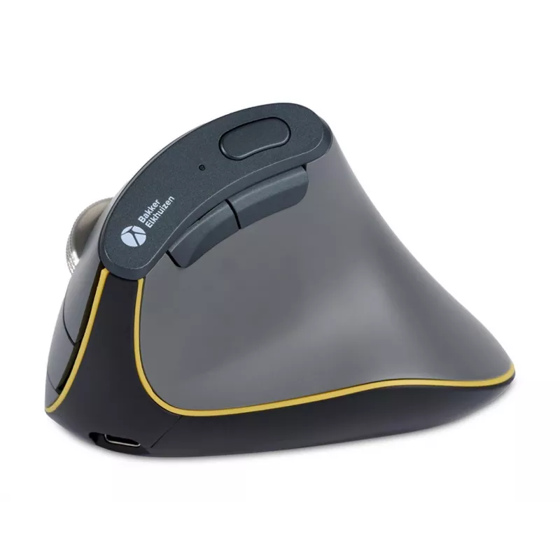 BakkerElkhuizen FastForward mouse, per destrorsi, design verticale, ottico, RF Wireless + Bluetooth + USB Type-C, 500 DPI, grigio