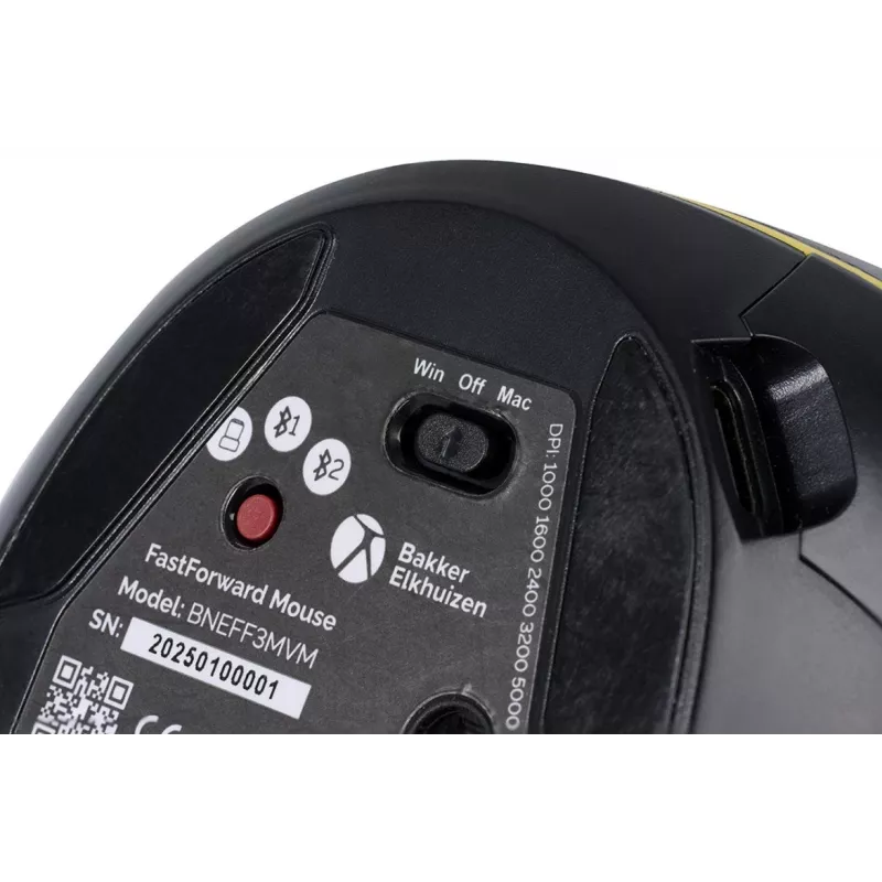 BakkerElkhuizen FastForward mouse, per destrorsi, design verticale, ottico, RF Wireless + Bluetooth + USB Type-C, 500 DPI, grigio