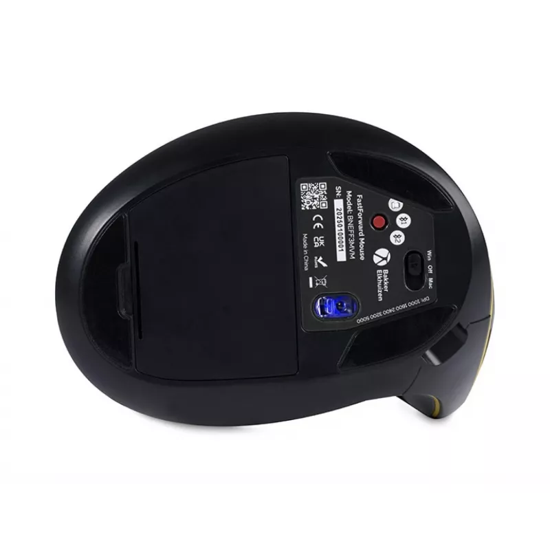 BakkerElkhuizen FastForward mouse, per destrorsi, design verticale, ottico, RF Wireless + Bluetooth + USB Type-C, 500 DPI, grigio