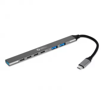 Hub USB-C 7-in-1 BakkerElkhuizen BNECHUB3A4C — 7 porte (USB 3.2 Gen1 A, USB 3.2 Gen1 C, USB 2.0), case in alluminio, grigio/nero